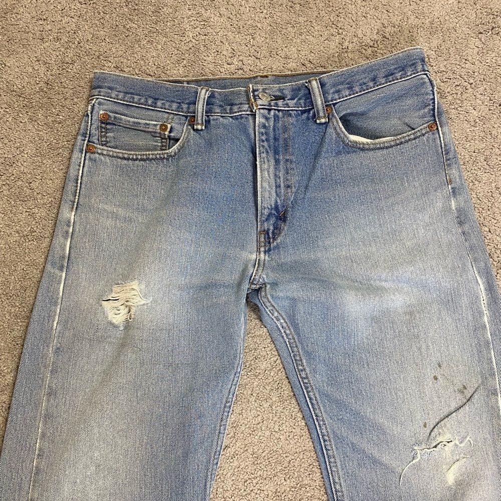 Levi's 505 Light Blue Straight Leg Jeans with Distressed Details - Picture 3 of 10